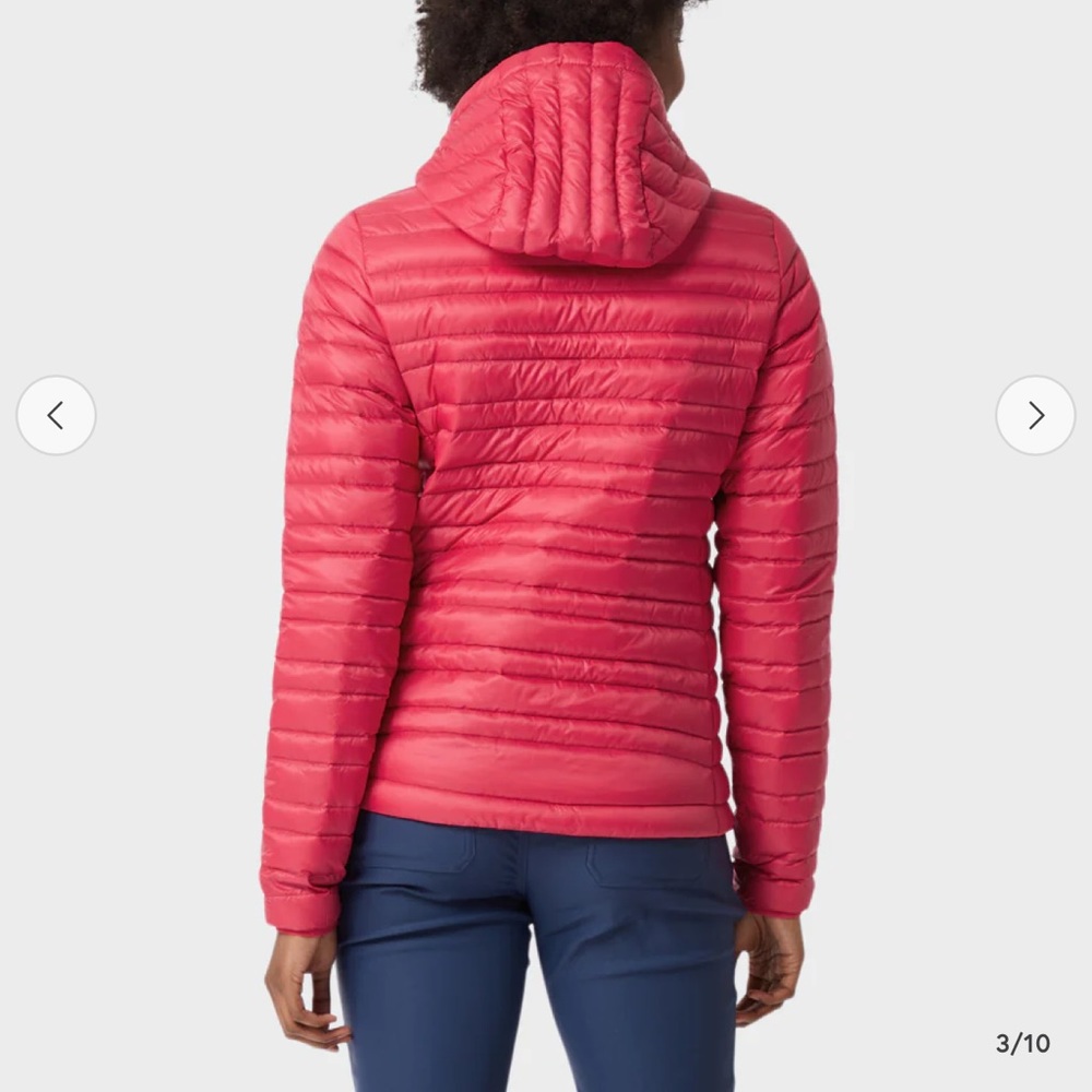 Stio Women's Pink Hooded Down Jacket with Yellow Trim - Picture 3 of 11